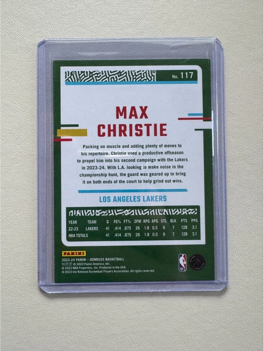 2023-24 Donruss NBA Holo Laser Green Max Christie LA Los Angeles Lakers #117 NM+